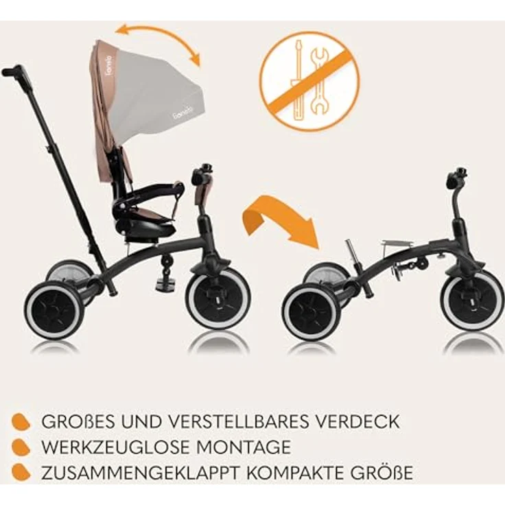 Lionelo Tris Plus Multifunktionales Laufrad Dreirad 9 Monate - 5 Jahre bis 25 kg, Kinderwagen, Große PU-Räder, Drehbarer Sitz, Verstellbare Rückenlehne, Montage ohne Werkzeug – Bild 5