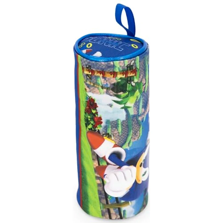 Clondo Schlampermäppchen Jungen für Sonic Fan – Rundes Stifteetui aus 600D Polyester mit robustem Reißverschluss (21x8 cm) – Bild 4
