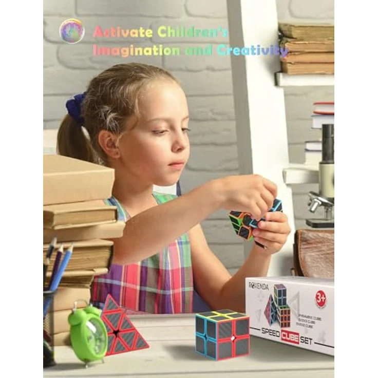 ROXENDA Zauberwürfel Set, Speed Cube Set mit 2x2 3x3 Pyramide Zauberwürfel, Einfaches Drehen und Glatt Spielen, Kohlefaser Version – Bild 6
