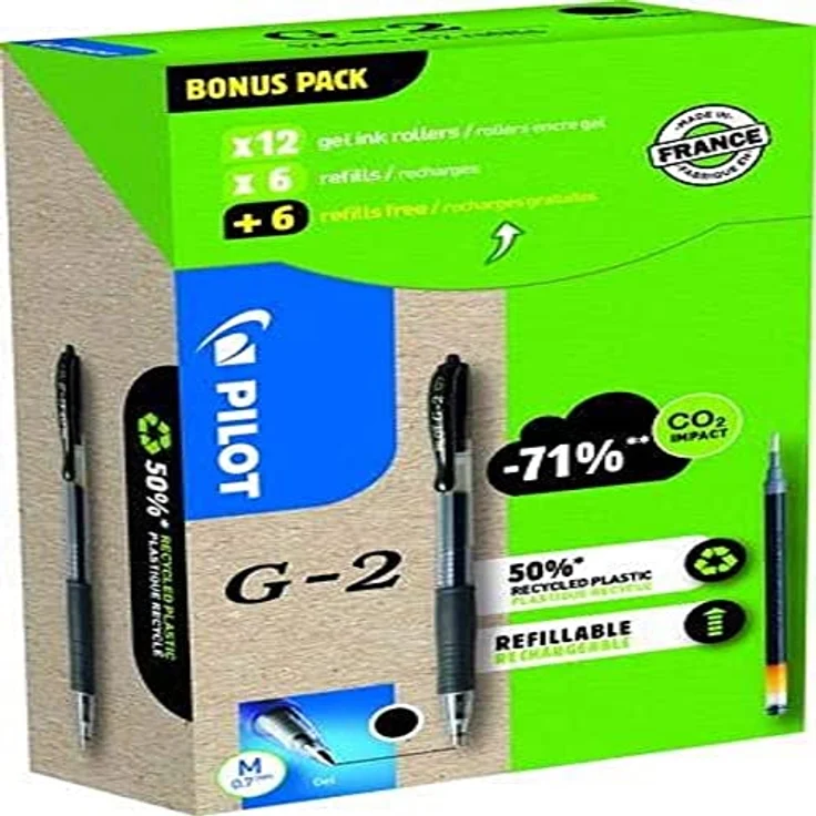 Pilot G-2, Gelschreiber mit Druckmechanik und gummierter Griffzone, schwarz, 12er Pack – Bild 2