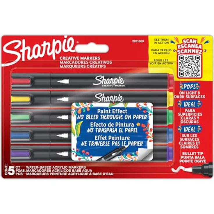 Sharpie Creative Marker Acryl-Farbstifte | Wasserbasierte Farbmarker mit Pinselspitze | Verschiedene Farben, 5 Stück – Bild 1