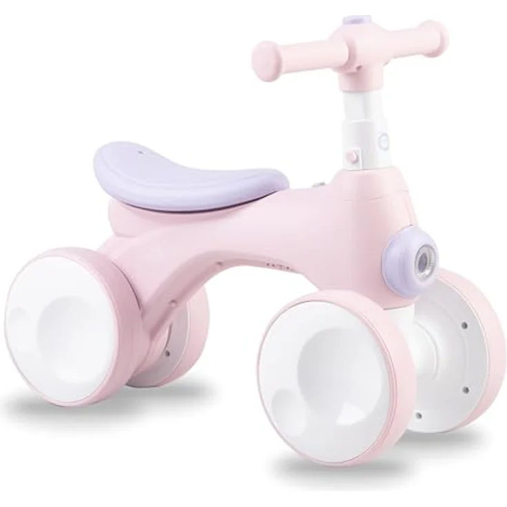 Momi Kinderlaufrad TOBIS, Lauf-Vierrad mit Hupe, farbwechselnder Leuchte, pannensicheren Kunststoffrädern und Seifenblasen-Anlage, Rosa – Bild 1