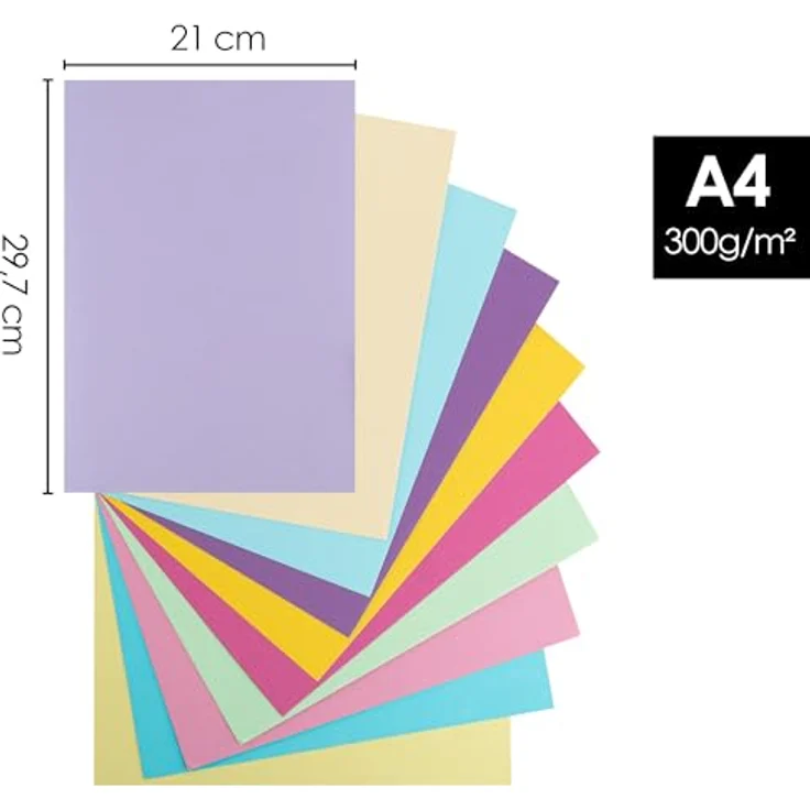 OfficeTree 50 x Tonkarton Pastell A4 - Tonpapier Pastellfarben 300g/m² - 10 Farben - Tonpapier A4 - Fotokarton A4 zum Basteln und Gestalten – Bild 2