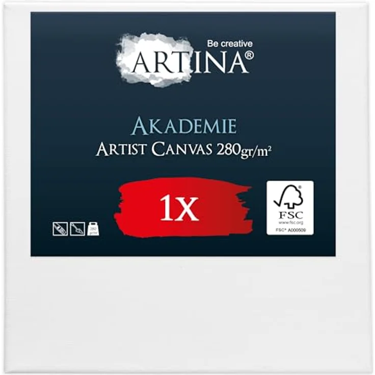 Artina FSC® Keilrahmen Leinwand 40x40 cm, bespannt mit 100% Baumwolle, grau-weiße Grundierung, für Acryl- und Ölmalerei – Bild 1