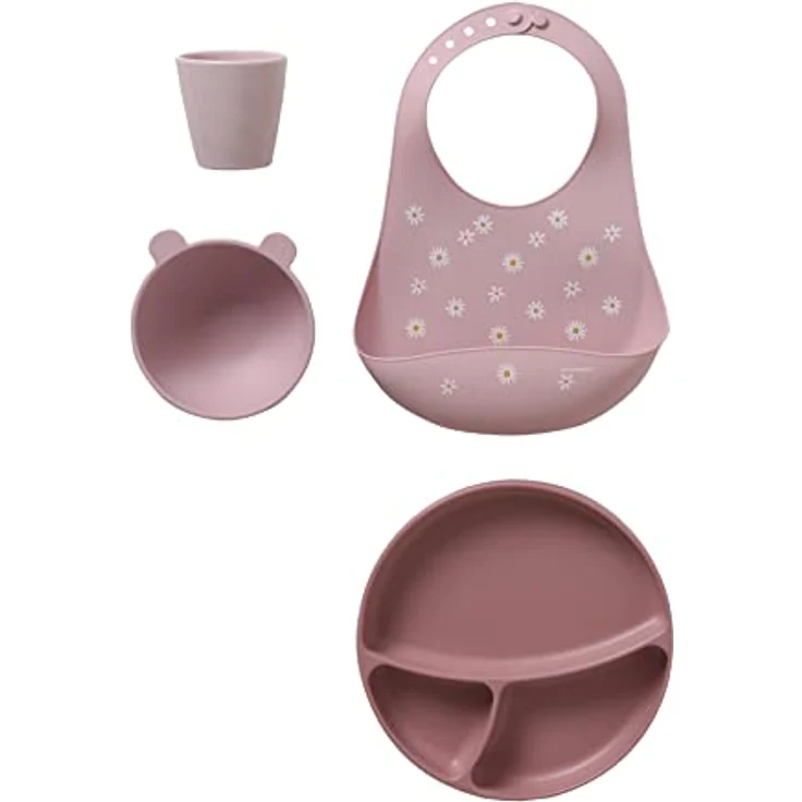 VERTBAUDET Baby Lätzchen mit Auffangschale, Silikon altrosa margeriten ONE SIZE – Bild 2