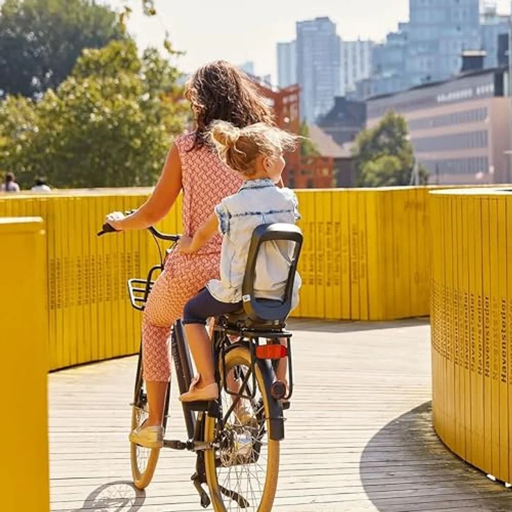 Urban Iki Velokindersitz Gepäckträger, Bincho Black und Kurumi Brown, geeignet für Kinder von 5 bis 10 Jahren, mit Smart Click & Go-System, komfortablem wasserdichten Sitzkissen und Hüftgürtel. – Bild 6