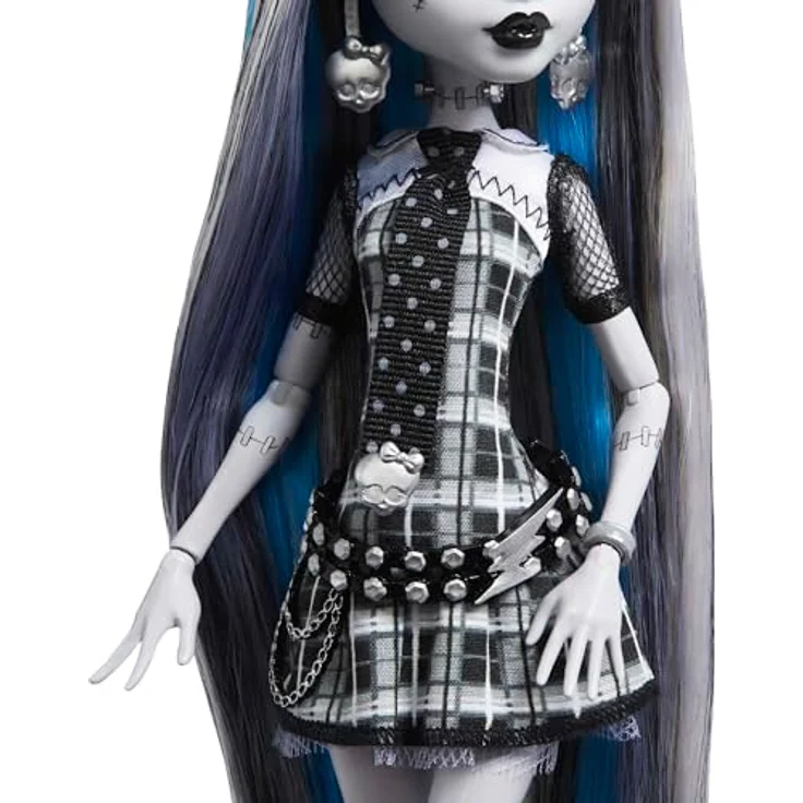 Mattel® Monster High Reel Drama Frankie Stein Anziehpuppe, schwarz-weiß, beweglich mit Hund Watzie und Filmpostern – Bild 3