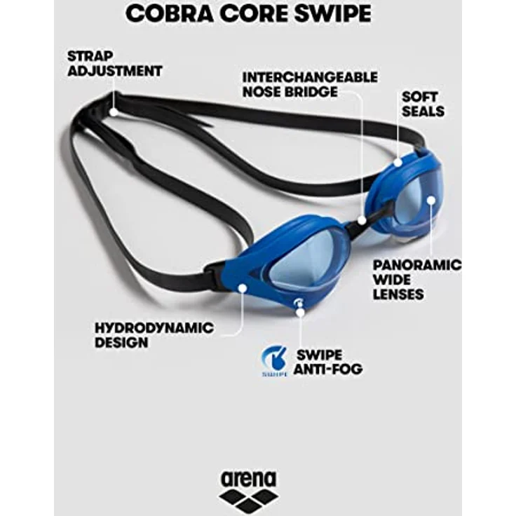 ARENA Unisex-Adult Cobra CORE Swipe Schwimmbrillen, Smoke-Black-Blue, NS – Bild 3