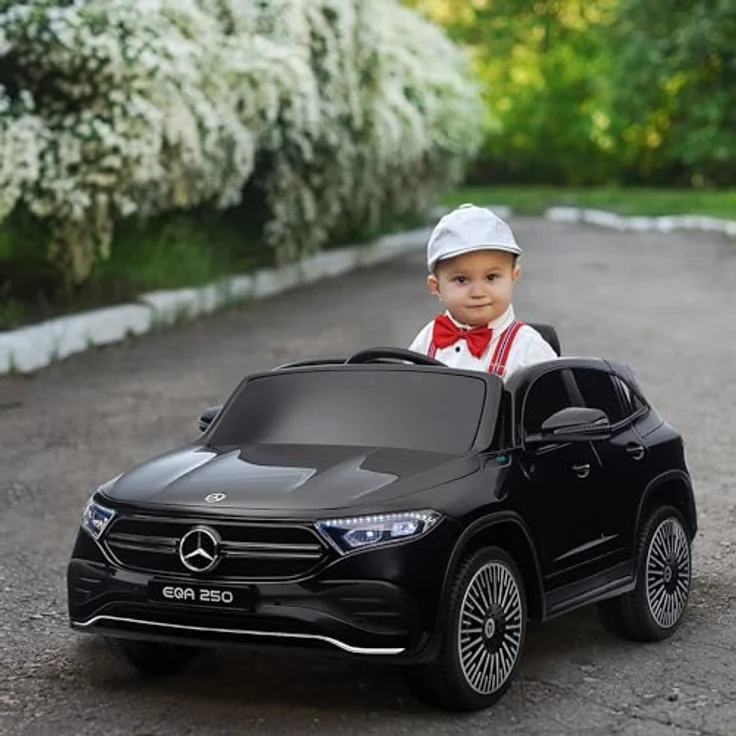 HOMCOM Kinder Elektroauto 12V Mercedes-Benz EQA Elektrofahrzeuge mit Fernbedienung, MP3-Player, Scheinwerfer, Tragebarer Batterie, Schwarz – Bild 2