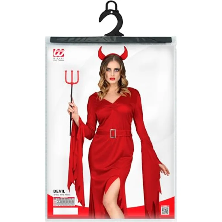 W WIDMANN MILANO Party Fashion Teufel Kostüm, rotes Kleid mit Gürtel und Teufelshörner, Größe XS, für Halloween und Fasching – Bild 5