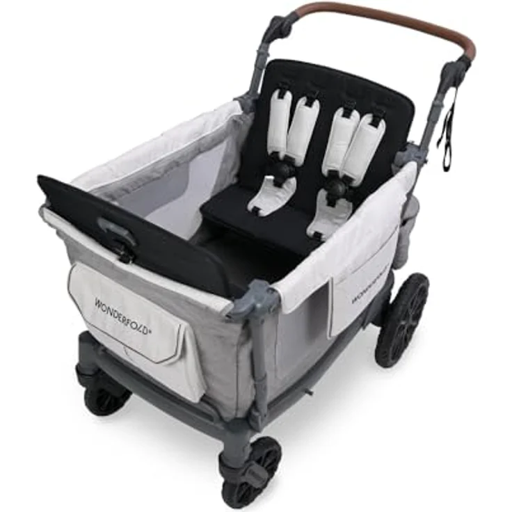 Wonderfold L4 Quad-Kinderwagen, Kompakter Bollerwagen für 4 Kinder mit seitlicher Tür, 360°-Rädern und Klappmechanismus, Grau – Bild 8
