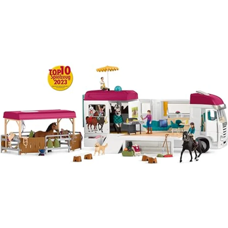 Schleich Pferdetransporter NEU - Horse Club (42619) mit integrierter Pflegestation, Grillplatz und Dachpool – Bild 2