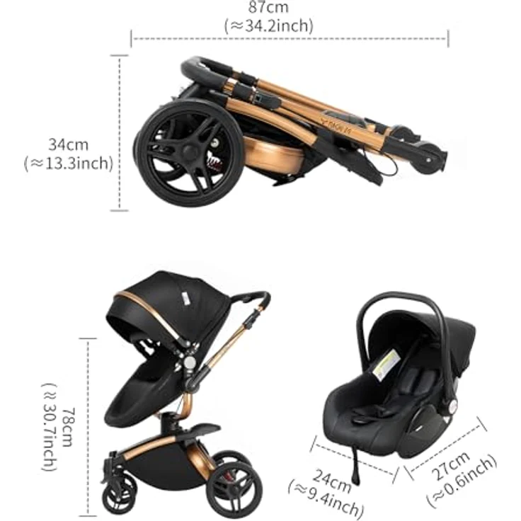 3 in 1 Kombikinderwagen Kinderwagen 3-in-1 Dreirad Lauflernhilfe Hochlandschaft Kinderwagen Faltbarer Kinderwagen Babywagen Babywagen für Baby 0-36 Monate (Rosa) – Bild 9