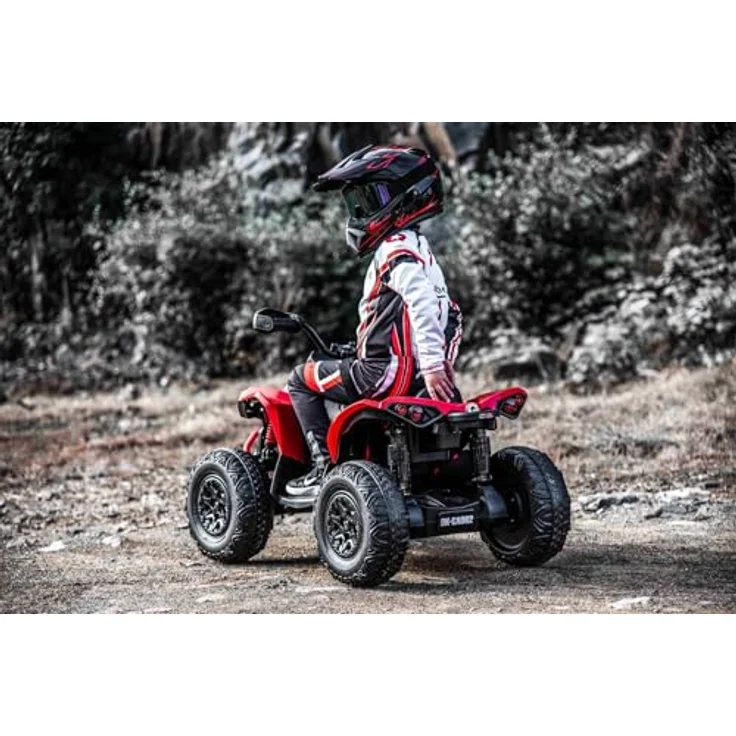 RIRICAR Kinder Elektro Quad 12V Can-am Renegade, rot, Einsitzer mit LED-Leuchten, 12-V-Batterie, 2 x 35-W-Motoren, weiche Eva-Räder, MP3-Player – Bild 2