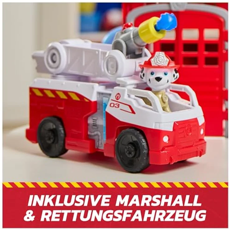 Paw Patrol Feuerwehr-Rettungs-Feuerwache Spielset, Deluxe Spielset mit Licht- und Soundeffekten, inklusive Marshall Figur und Feuerwehr-Fahrzeug, 38 cm hoch – Bild 4