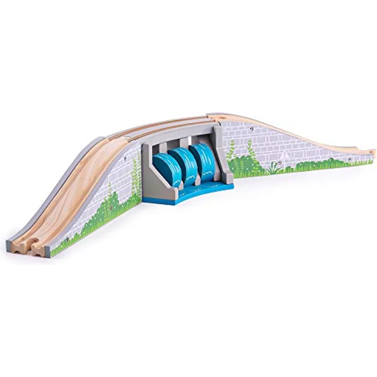 Bigjigs Toys Waterfall Bridge, Holz Zugzubehör mit rotierenden Wasserfall-Rädern, 26 cm x 7,5 cm x 57 cm, kompatibel mit Holzeisenbahnen