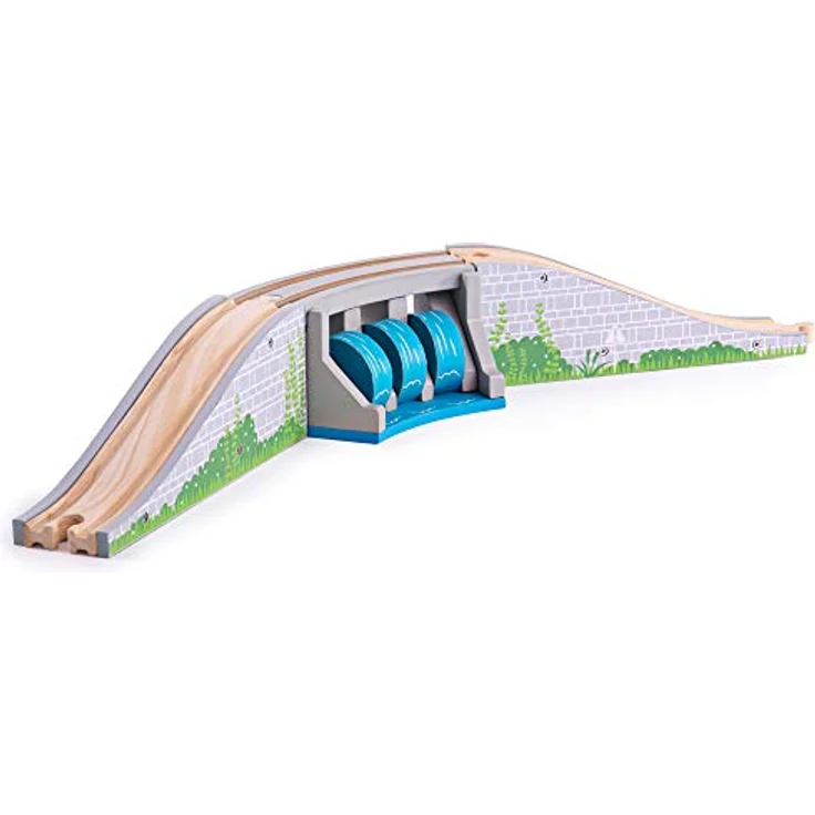 Bigjigs Toys Waterfall Bridge, Holz Zugzubehör mit rotierenden Wasserfall-Rädern, 26 cm x 7,5 cm x 57 cm, kompatibel mit Holzeisenbahnen