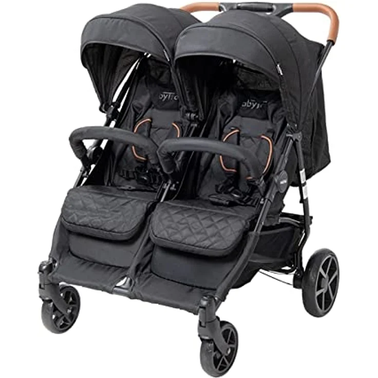 Babytrold OS2 Geschwisterwagen, schwarz, für zwei Sitze, mit Adapter für Babyschalen, Schwenkräder, geeignet ab 6 Monaten, Max. 15 kg pro Sitz – Bild 2
