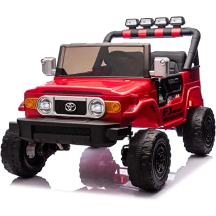 Beneo Elektrisches Kinderauto Toyota FJ Cruiser XXL, Zweisitzer mit 4x4 Antrieb, rot, Tragbare Lithiumbatterie, Hinterradfederung, 2,4 GHz Fernbedienung, MP3-Player mit Bluetooth, LED-Lichter