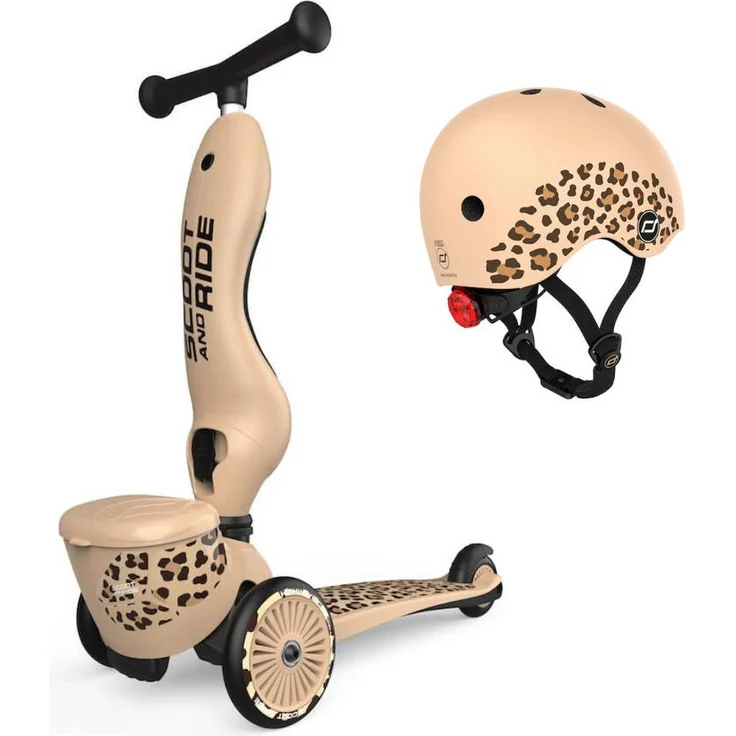Scoot and Ride Highwaykick 1, Rutscherfahrzeug und Scooter inkl. passendem Helm, ab 12 Monaten bis 5 Jahren, Leopard