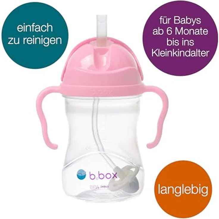 b.box Trinklernbecher, Flip-Top mit schwerem Strohhalm, Auslaufsicher, 240 ml, BPA-frei, für Spülmaschine, ab 6 M – Bild 2