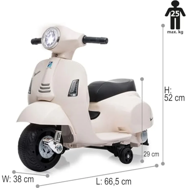JAMARA Ride-on Vespa Mini, Elektrofahrzeug für Kinder ab 18 Monaten, weiß, 8.4V Li-Ion Akku, mit LED Scheinwerfern und Kippschutz – Bild 3