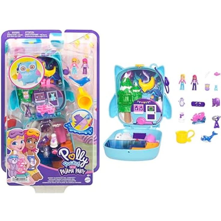 Polly Pocket Pyjamaparty Schnee-Eule, Spielset mit Farbwechseleffekt, 12 Zubehörteilen und Trageriemen für unterwegs, für Kinder ab 4 Jahren, HKV37 – Bild 1