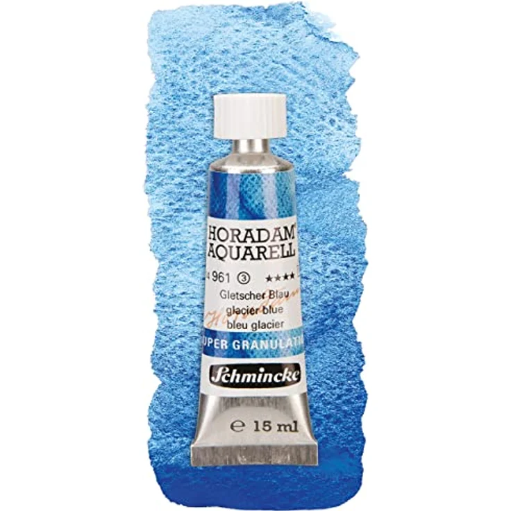 Schmincke HORADAM® AQUARELL Super Granulation Set Gletscher, 5 x 15 ml Tuben mit sehr stark granulierenden Farbtönen in Blau, Türkis, Grün, Braun und Schwarz im Holzkasten – Bild 4