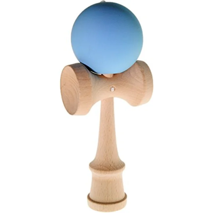 Ganzoo Kendama, Japanisches Geschicklichkeitsgerät aus Buchenholz, hellblau, mit Kugel, Nylon-Schnur, 3 Fangteller und Spike, 16 cm hoch, für Tricktraining, 144 g – Bild 4