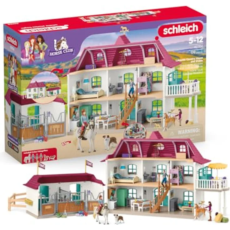 Schleich HORSE CLUB - Pferdehof Lakeside, Spielset mit detailgetreuen Pferden und Zubehör, geeignet für Kinder ab 3 Jahren