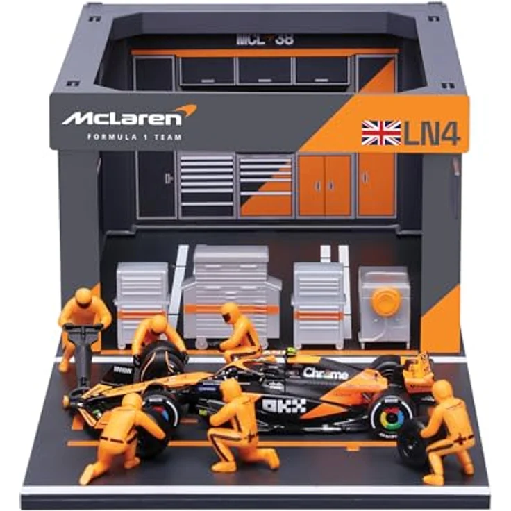 Bburago Pit Stop McLaren MCL38 2024#4 Norris, Spielset mit Diorama, 1:43, 6 Mechanikern, detailgetreu, McLaren-Lizenz, für Kinder ab 3 Jahren – Bild 2