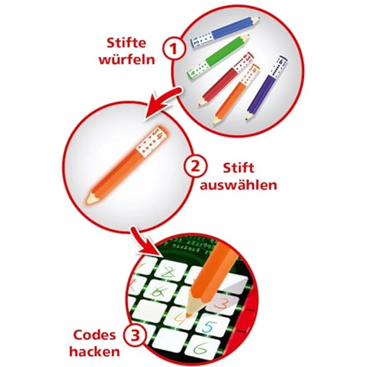 AMIGO Pick a Pen: Hacker, innovatives Roll & Write-Spiel mit 5 Buntstiften und Block, verschiedene Spiellevel – Bild 5