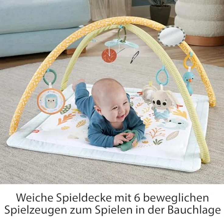 Fisher-Price® Simply Senses Spieldecke mit Spielbogen, sensorische Erlebnisdecke mit 6 frei positionierbaren Spielzeugen, Koala und Mobile, farbenfroh – Bild 3