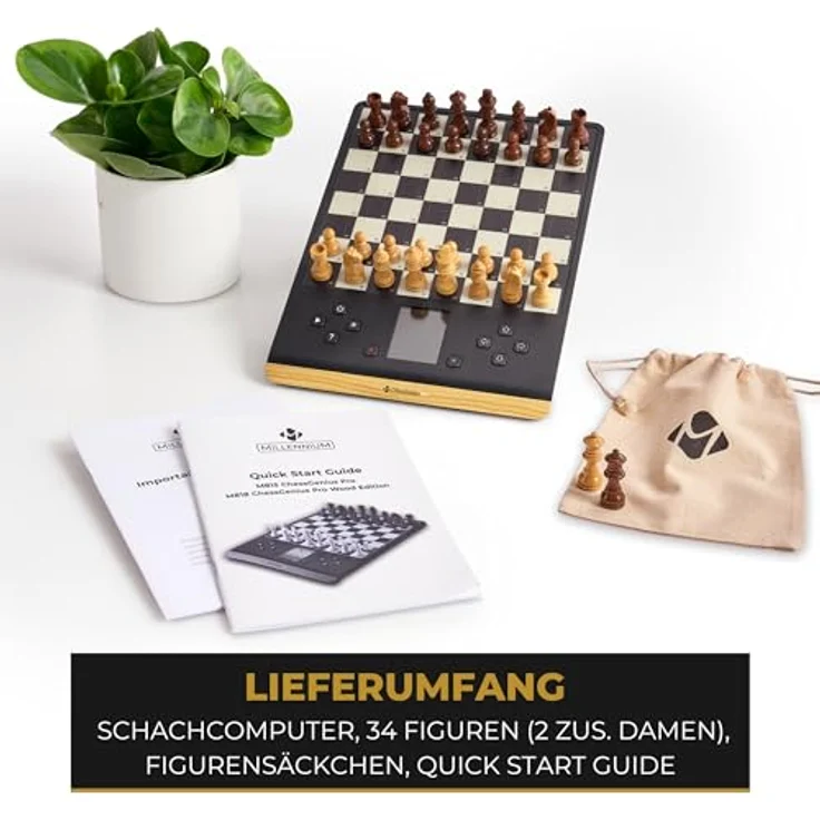 Millennium Chess Genius Pro 2024, Schachcomputer mit Holzoptik, 2200 ELO, Farbdisplay, Drucksensorbrett, magnetische Echtholzfiguren – Bild 8