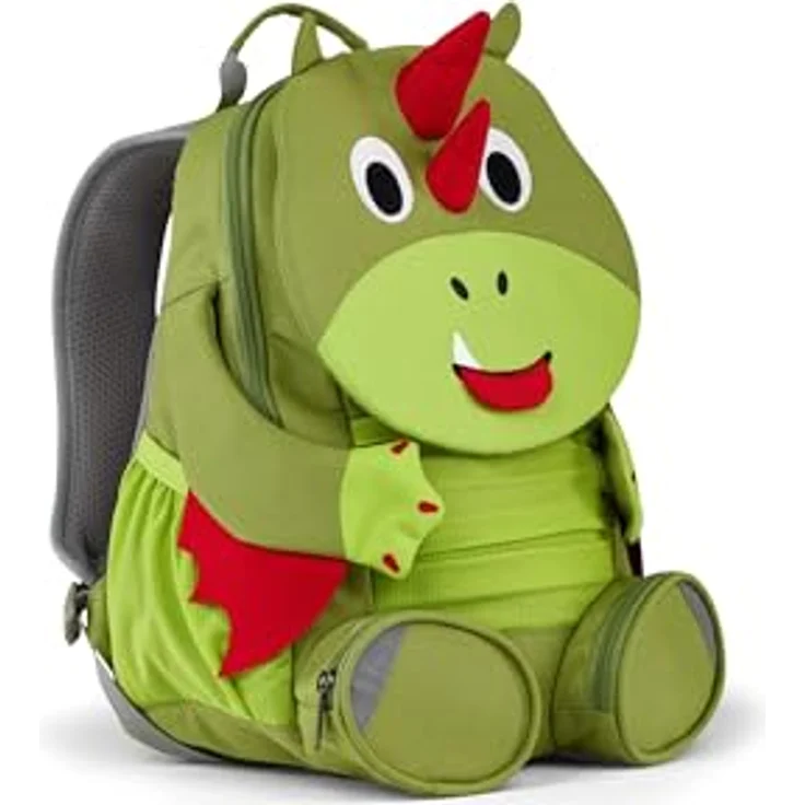 Affenzahn Kindergartentasche Drache, grün, mit gestickten Details, ziehbarer Namensschild-Zunge, höhenverstellbarem Brustgurt und recyceltem Material – Bild 3