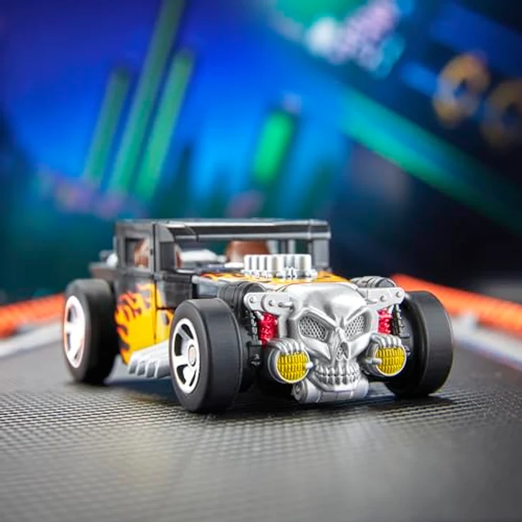 Transformers Collaborative Hot Wheels® x Bone Shakerä, verwandelbare Action-Figur mit 12,5 cm Roboter und Fahrzeug-Modus, Flammen-Deko und Totenkopf Kühlergrill – Bild 3