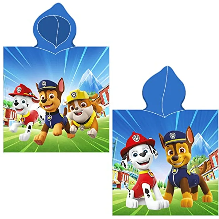 BERONAGE Paw Patrol Kinder Kapuzen Bade-Poncho Boy's Blau 60 x 120 cm 100% Baumwolle Veloursqualität