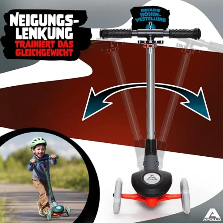 Apollo Whizzie LED Kinderroller, höhenverstellbarer Dreiradscooter mit rutschfester Trittfläche, für Kinder ab 3 Jahren, bis 60 kg belastbar – Bild 3