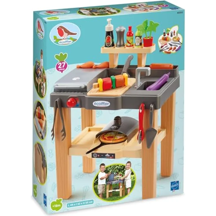 Ecoiffier Sommerküche 4650, Outdoor-Spielzeug für Kinder ab 18 Monaten mit Pizzaofen, Grillplatte und Zubehör, bunt – Bild 2