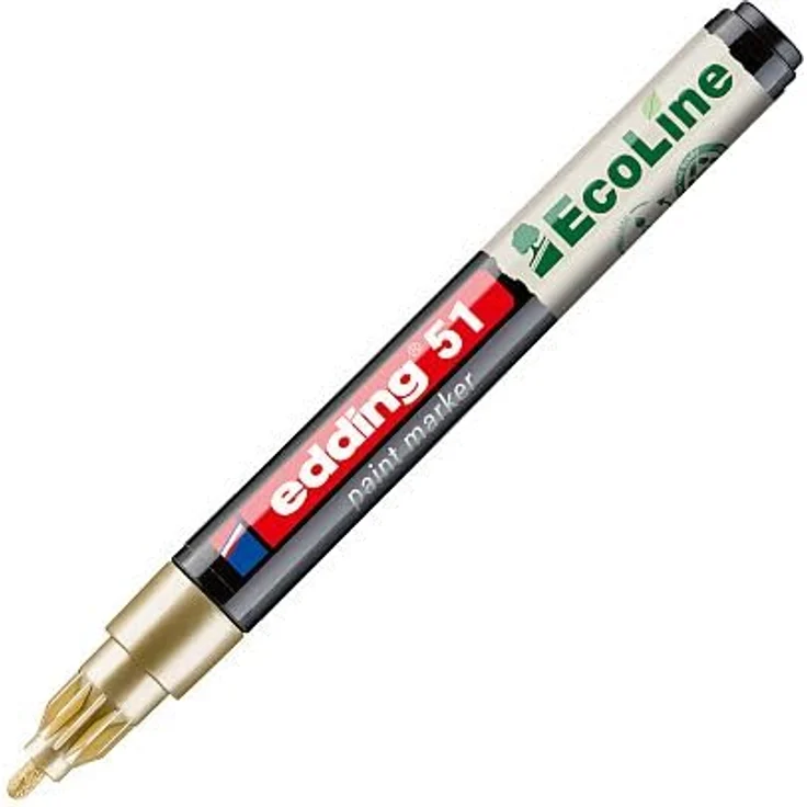 edding 51 EcoLine Lackmarker, gold, wasserbasierte Tinte, hochdeckend, für Glas, Stein, Holz, Kunststoff und Papier, Rundfeder 1-2 mm, Recyclingmaterial – Bild 1