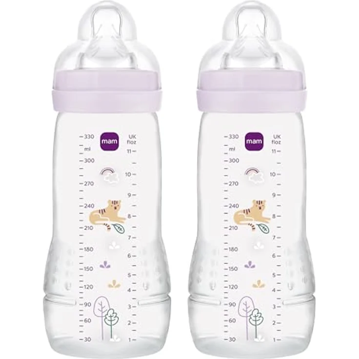 MAM Easy Active Babyflasche, 330 ml, stillfreundliche Milchflasche mit Sauger Größe 2 aus SkinSoft Silikon für Babys ab 4 Monaten, ergonomisch geformt, Tiger – Bild 2