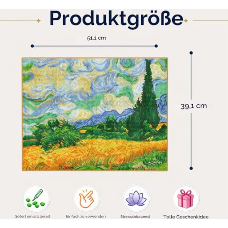 Diamond Dotz Kreativset „Weizenfeld mit Zypressen“, Bastelset für Erwachsene und Jugendliche ab 12 Jahren, inklusive hochwertiger Strasssteine und detaillierter Anleitung, 51 x 39 cm – Bild 4