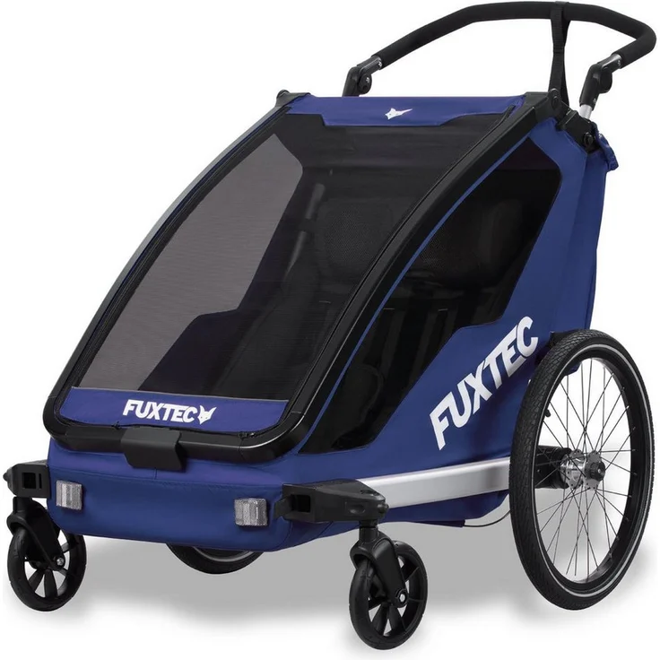 FUXTEC Fahrradkinderanhänger FX-FA1neu, Sportlicher Fahrradanhänger für bis zu zwei Kids, blau – Bild 1