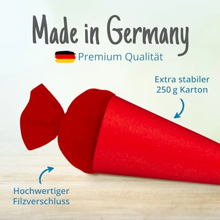 itenga kleine Bastelschultüte, 35cm runder Rohling aus Karton für Geschwister mit Filzverschluss, rot – Bild 3