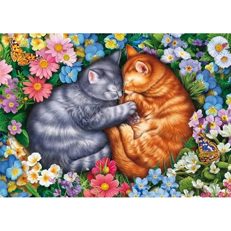 Schmidt Spiele 58875 Schlafende Samtpfoten, 1000 Teile Puzzle, spiegelfrei mit Leinenstruktur, Maße 69,3 x 49,3 cm, für ab 12 Jahren – Bild 1