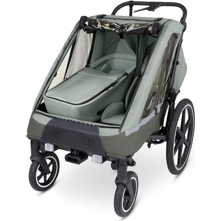 ABC Design Neugeboreneneinsatz für Fahrradanhänger Tour, 5-Punkt-Gurt, Dual-Einsatz für Zwillinge, olive – Bild 2