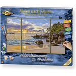 Schipper MNZ - Abendstimmung im Paradies, Malvorlage mit tropischem Strand und Sonnenuntergang