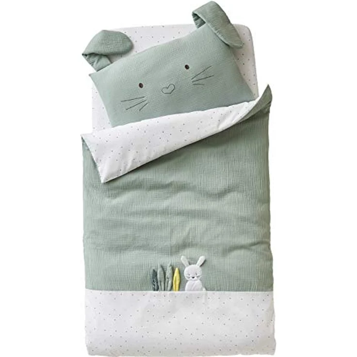 Vertbaudet Baby Bettbezug,Green Rabbit mit Musselin grün 80X120 – Bild 1