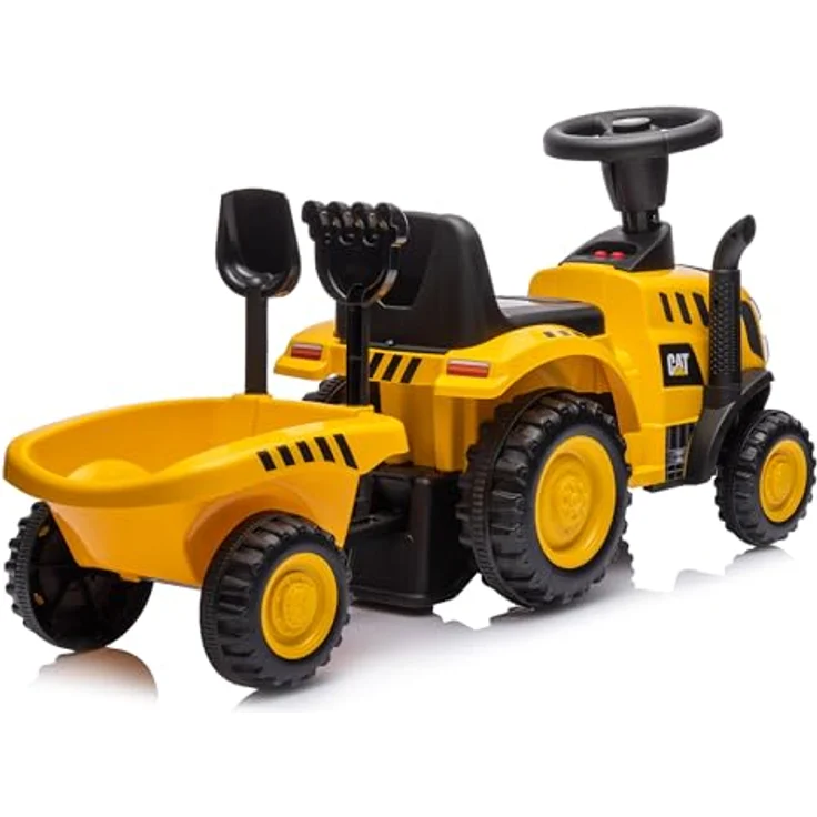 Lemodo Rutschauto Traktor CAT gelb, Kindertraktor mit Anhänger, Schaufel & Rechen, Licht & Sound, für Kinder von 1–3 Jahren – Bild 3
