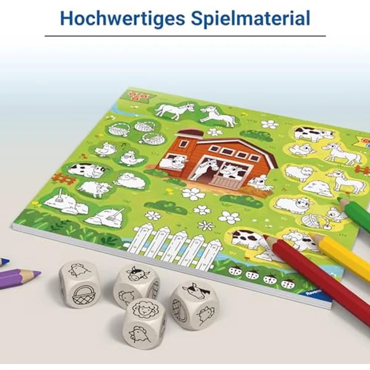 Ravensburger Kunterbunter Bauernhof 24761 - Würfelspiel zum Ausmalen für 1-4 Kinder ab 5 Jahren, inkl. hochwertiger Buntstifte – Bild 5